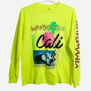 City Streets Neon Yellow California Wave Mania Long Sleeve Shirt Mens Large